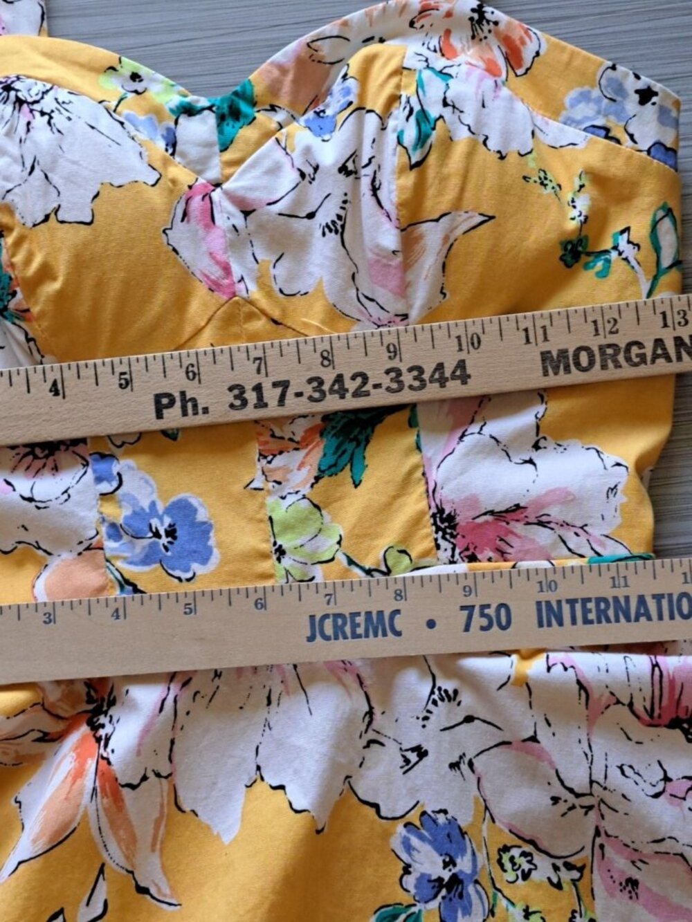 Yellow Floral Sundress Sweetheart Neckline Tulle Lining Womens Summer Dress S - Picture 12 of 14
